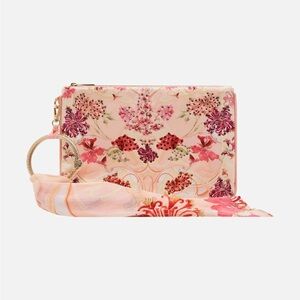 CAMILLA “Blossoms & Brushstrokes” pink silk floral ring scarf boho clutch bag